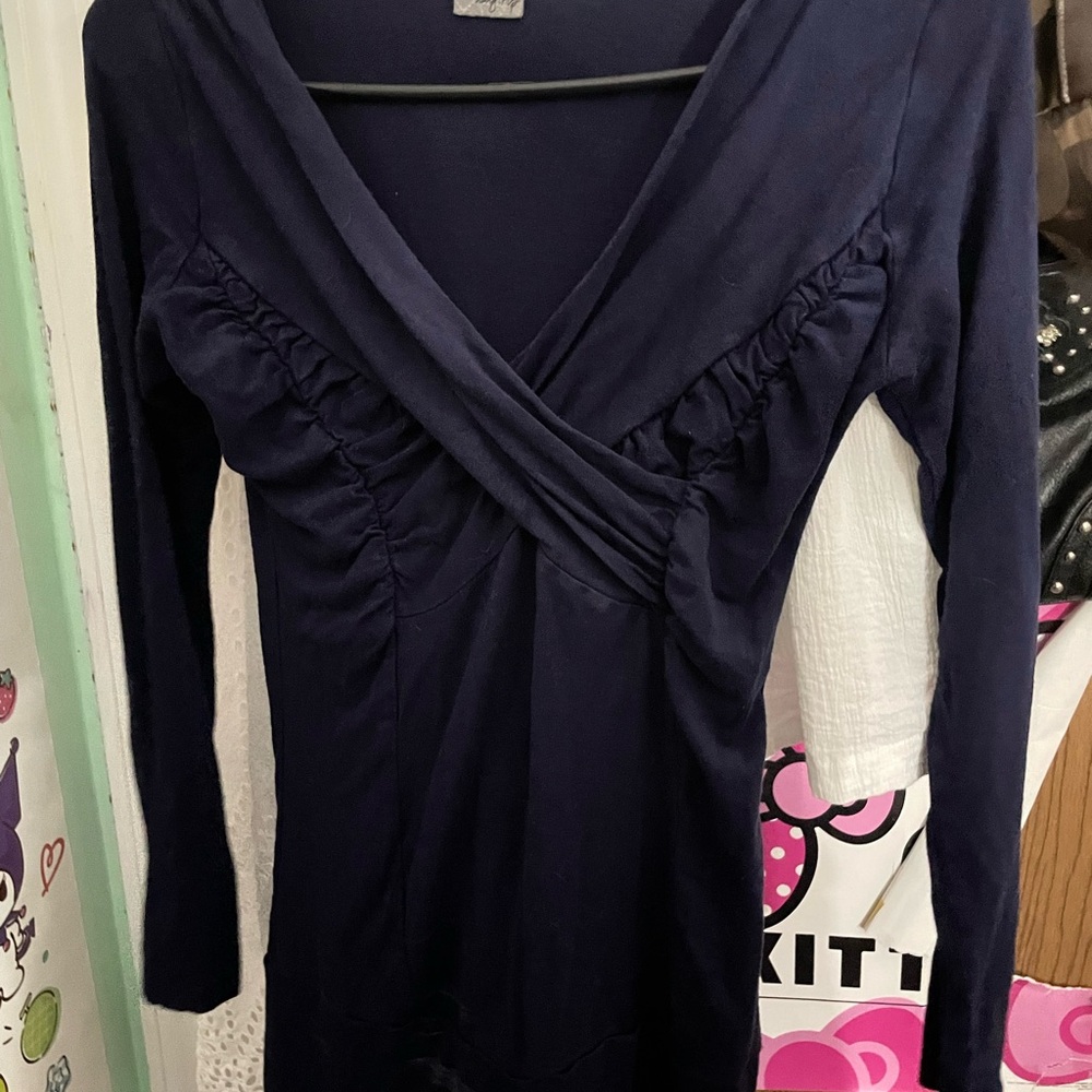 Navy Long Sleeve V-Neck Ruched Top